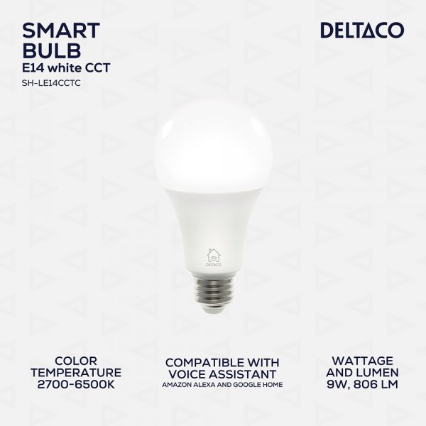 Deltaco Smart Home LED-lampa E27 WiFi 9W