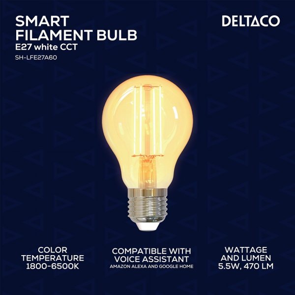 Deltaco Smart Home LED-lampa Filament E27 WiFi A60 5.5W
