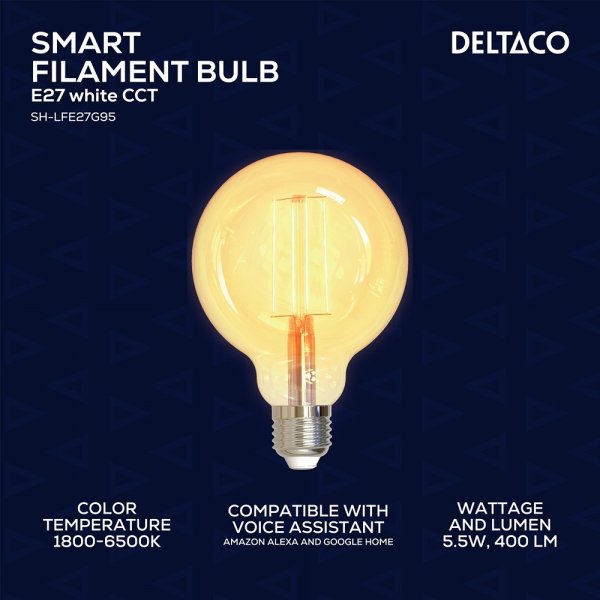 Deltaco Smart Home LED-lampa Filament E27 WiFi G95 5.5W