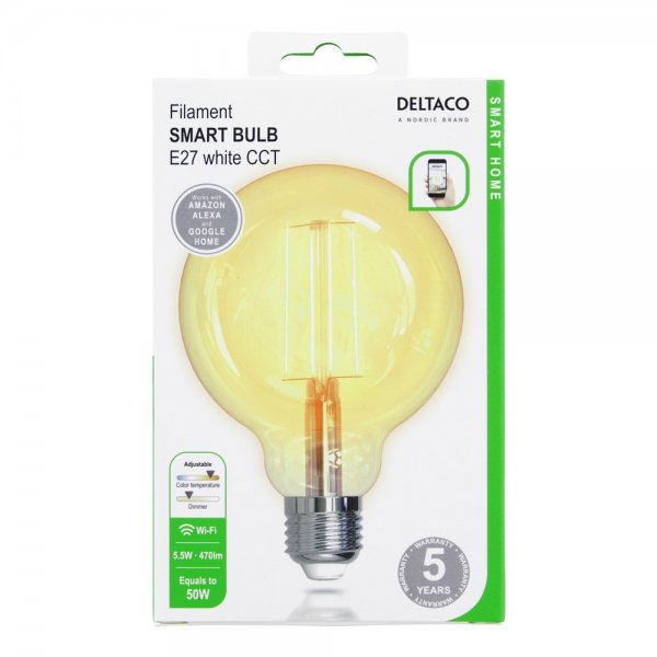 Deltaco Smart Home LED-lampa Filament E27 WiFi G95 5.5W