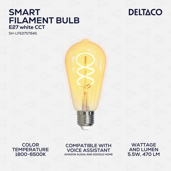 Deltaco Smart Home LED-lampa Filament E27 WiFi ST64 Spiral 5.5W