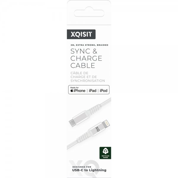 Xqisit Lightning till USB-C Kabel Flätad Extra Stark 2 m Vit