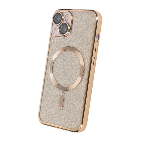 iPhone 14 Skal Glitter Transparent MagSafe Guld