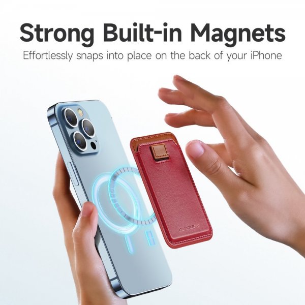 Dux Ducis MagSafe Korthållare Magnetic Leather Wallet Röd