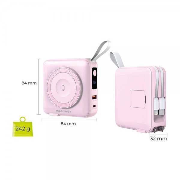 Mobile Origin MagSafe-powerbank/Reseladdare Inbyggda kablar/Apple Watch-laddning Rosa