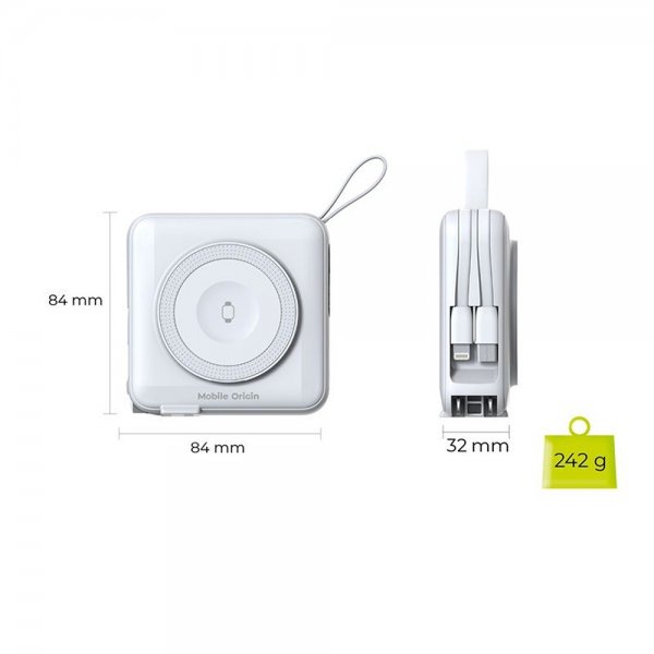 Mobile Origin MagSafe-powerbank/Reseladdare Inbyggda kablar/Apple Watch-laddning Vit