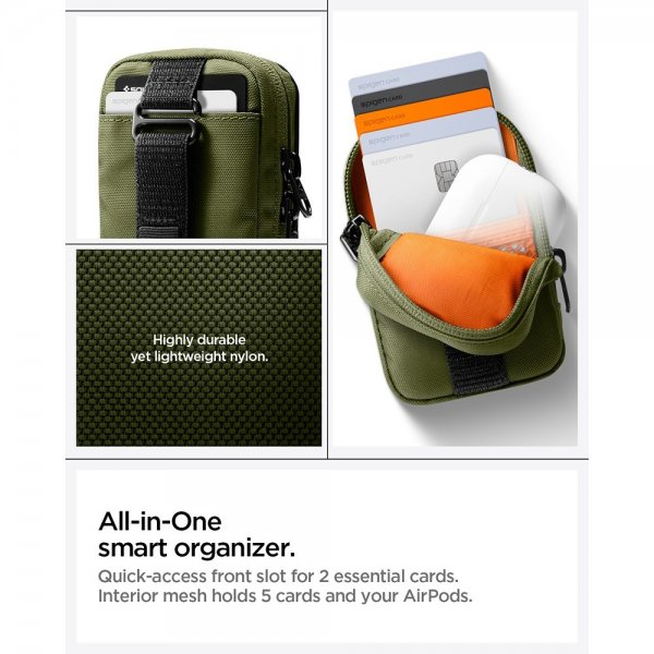 Spigen MagSafe Väska Portable Organizer Pouch Snap Zip MagFit Olive Green