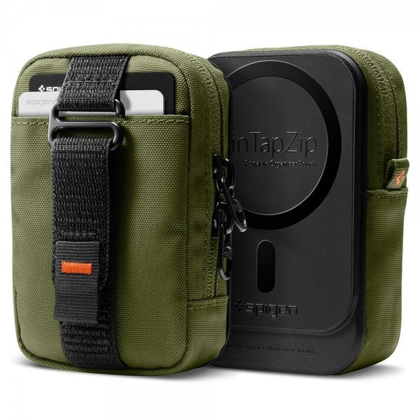 Spigen MagSafe Väska Portable Organizer Pouch Snap Zip MagFit Olive Green