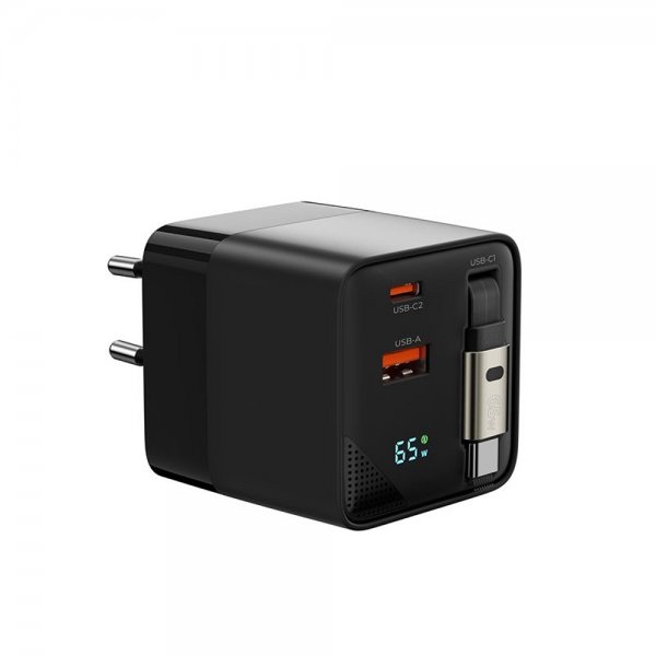 Mobile Origin Laddare med Display GaN 65W inbyggd USB-C Kabel