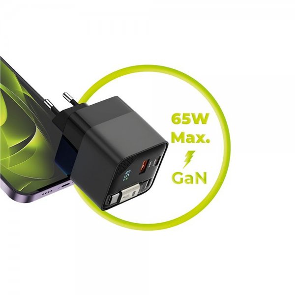 Mobile Origin Laddare med Display GaN 65W inbyggd USB-C Kabel