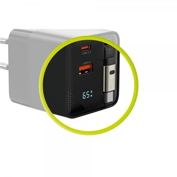 Mobile Origin Laddare med Display GaN 65W inbyggd USB-C Kabel