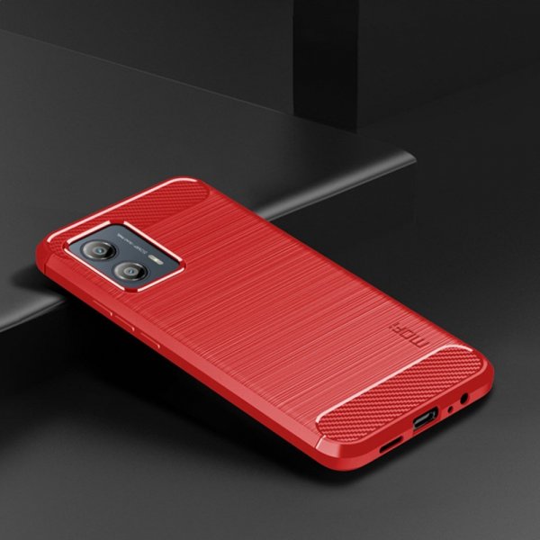 Mofi Motorola Moto G53 5G Skal Borstad Kolfibertextur Röd