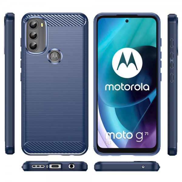 Motorola Moto G71 5G Skal Borstad Kolfibertextur Blå