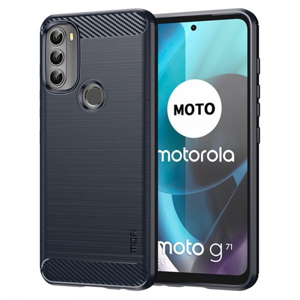 Mofi Motorola Moto G71 5G Skal Borstad Kolfibertextur Blå