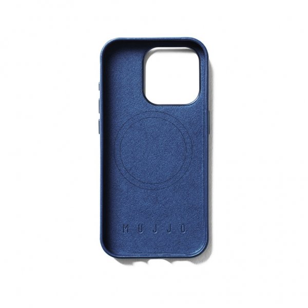 Mujjo iPhone 15 Pro Skal Full Leather Wallet Case MagSafe Monaco Blue
