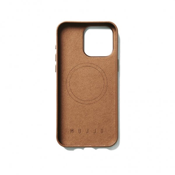 Mujjo iPhone 15 Pro Max Skal Full Leather Wallet Case MagSafe Dark Tan