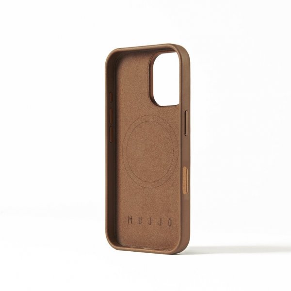 Mujjo iPhone 16 Skal Full Leather Case Dark Tan