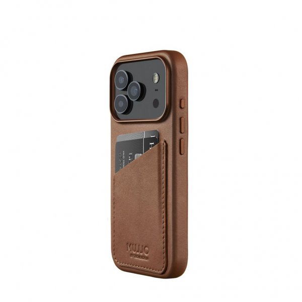 Mujjo iPhone 17 Pro Skal Full Leather Wallet Case MagSafe Tan