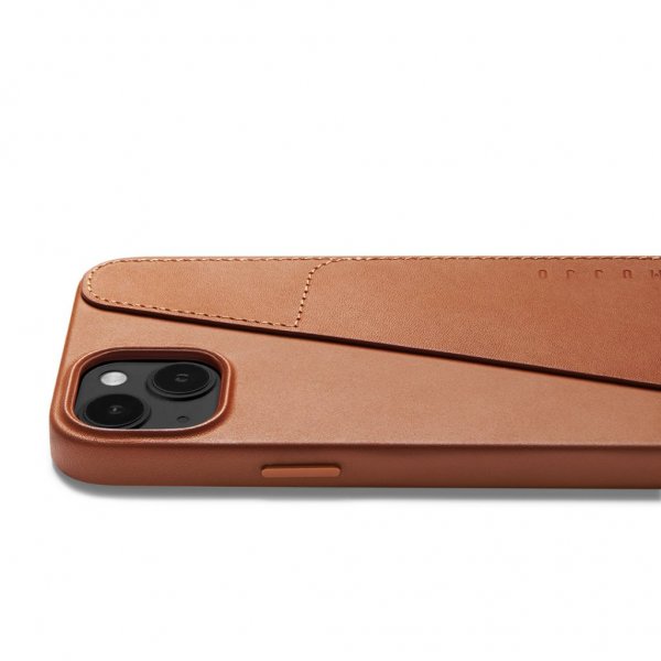 Mujjo iPhone 14 Plus Skal Full Leather Wallet Case Tan
