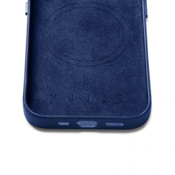 Mujjo iPhone 14 Pro Skal Full Leather Case MagSafe Monaco Blue