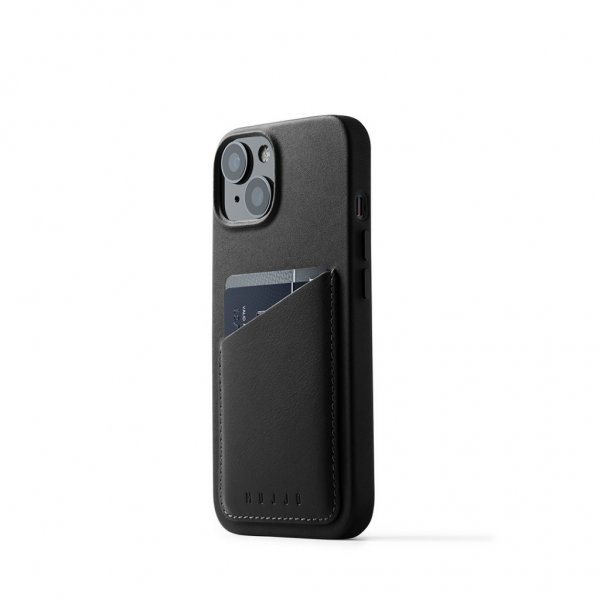 Mujjo iPhone 14 Skal Full Leather Wallet Case Svart