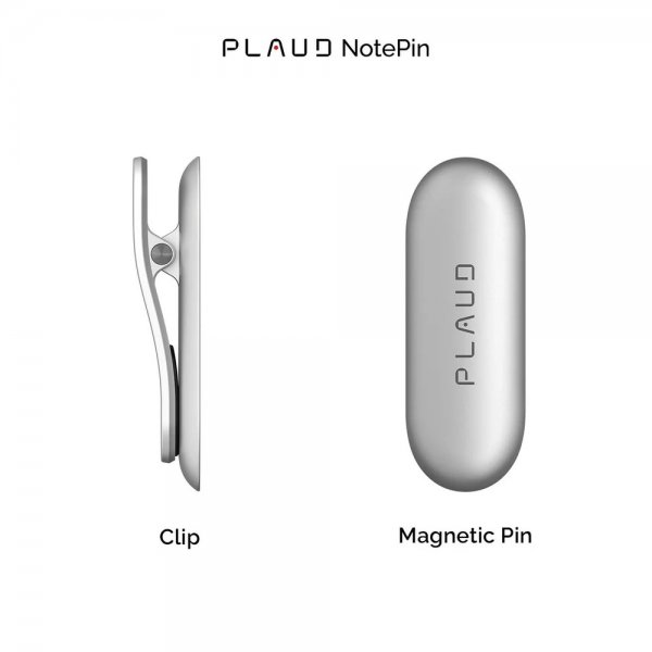 Plaud NotePin klämma och magnetisk stift Lunar Silver