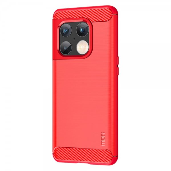 Mofi OnePlus 10 Pro Skal Borstad Kolfibertextur Röd