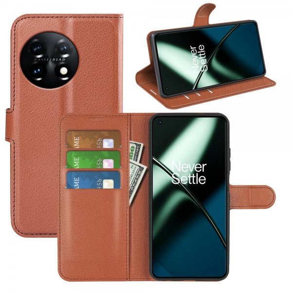 OnePlus 11 Fodral Litchi Brun