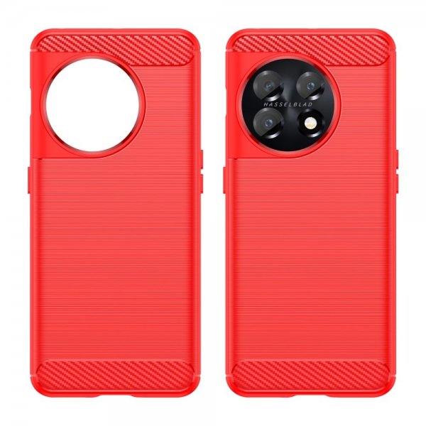 OnePlus 11 Skal Borstad Kolfibertextur Röd