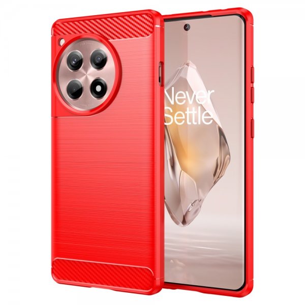 OnePlus 12R Skal Borstad Kolfibertextur Röd