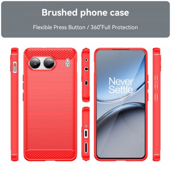 OnePlus Nord 4 Skal Borstad Kolfibertextur Röd