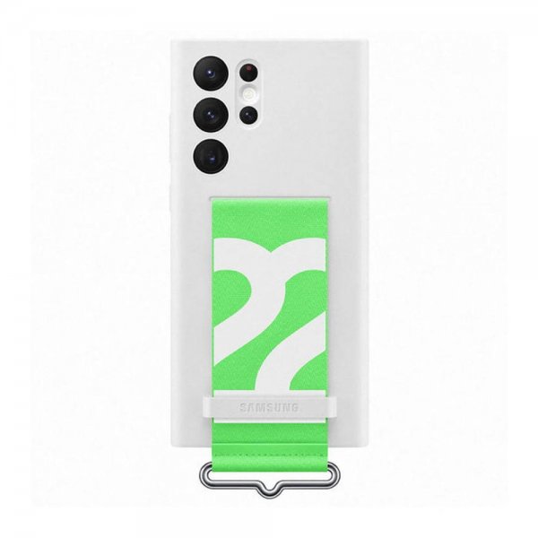 Samsung Original Galaxy S22 Ultra Skal Silicone Cover with Strap Vit