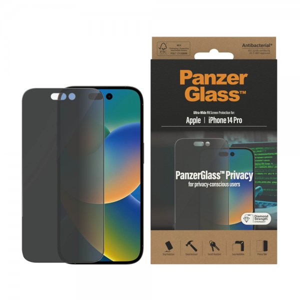 PanzerGlass iPhone 14 Pro Skärmskydd Ultra-Wide Fit Privacy