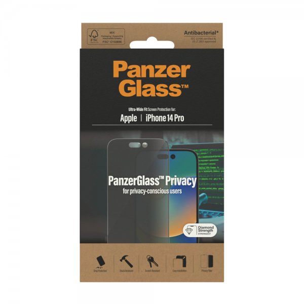 PanzerGlass iPhone 14 Pro Skärmskydd Ultra-Wide Fit Privacy