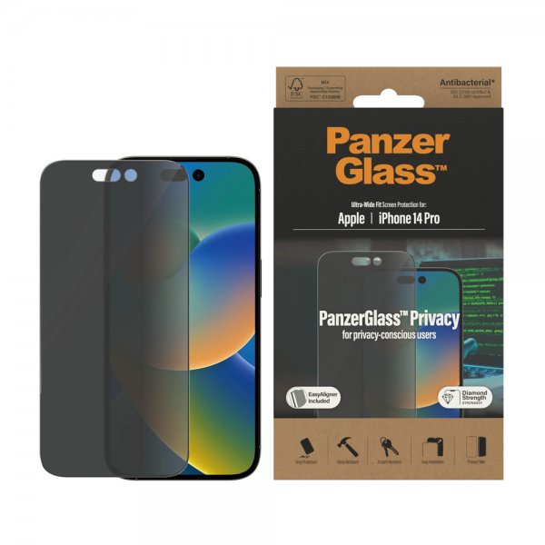 PanzerGlass iPhone 14 Pro Skärmskydd Ultra-Wide Fit Privacy EasyAligner