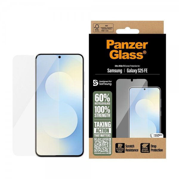 PanzerGlass Samsung Galaxy S25 FE Skärmskydd Ultra-Wide Fit EasyAligner