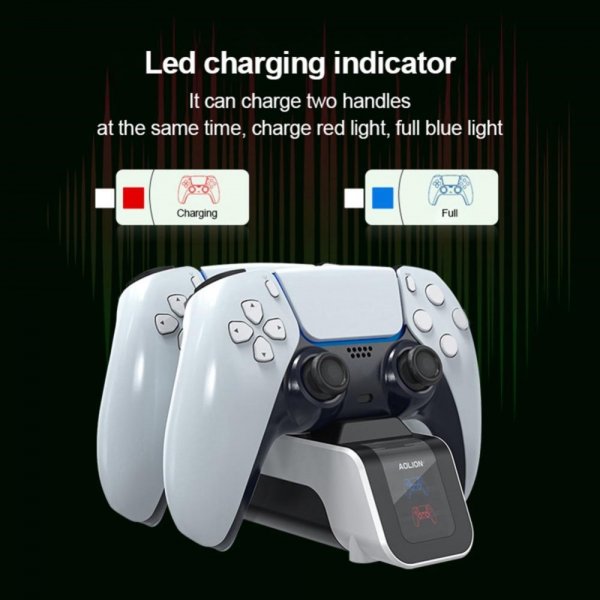 Aolion PlayStation 5 DualSense Kontroll Dubbel Laddningsdocka