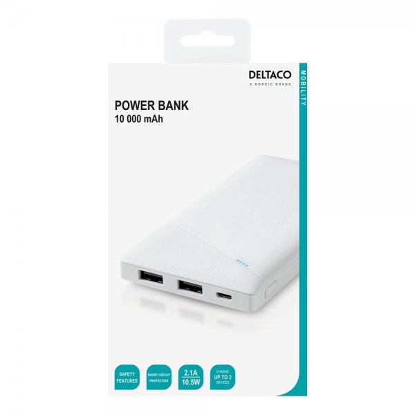 Deltaco Powerbank 10 000 mAh 10W Vit