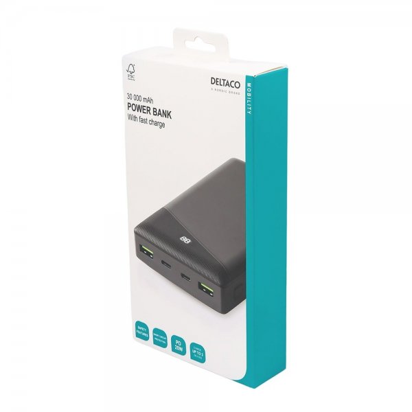 Deltaco Powerbank 30 000 mAh Fast Charge Svart