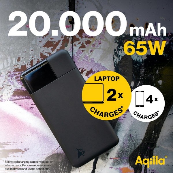 Aqiila Powerbank Powerbird B20+ 20 000 mAh 65W Svart