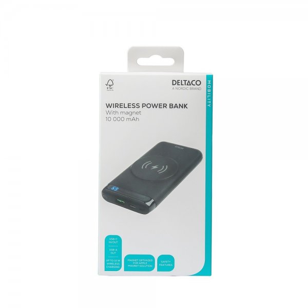 Deltaco Powerbank Wireless 10 000 mAh MagSafe Svart