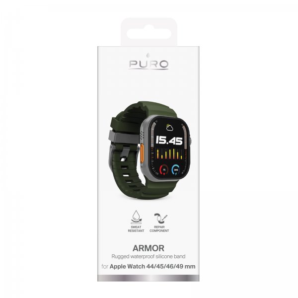 Puro Apple Watch 44/45/46/Ultra 49mm Armband Armor Grön