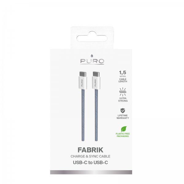 Puro Kabel Fabrik 2.0 60W USB-C till USB-C 1.5m Blue Lagoon