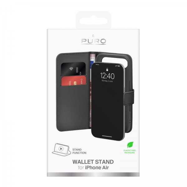 Puro iPhone Air Fodral Wallet Stand Svart