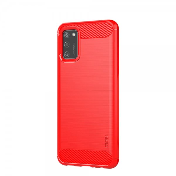 Mofi Samsung Galaxy A02s Skal Borstad Kolfibertextur Röd