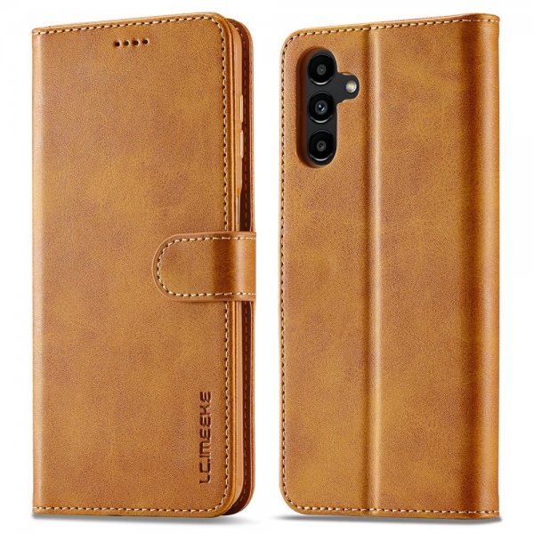 Lc.Imeeke Samsung Galaxy A04s/Galaxy A13 5G Fodral med Kortfack Stativfunktion Ljusbrun