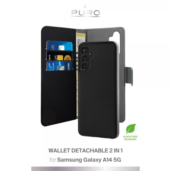 Puro Samsung Galaxy A14 Fodral Wallet Detachable 2 in 1 Svart