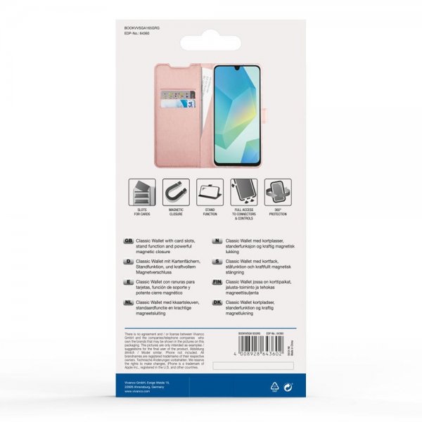 Vivanco Samsung Galaxy A16 Fodral Classic Wallet Roseguld