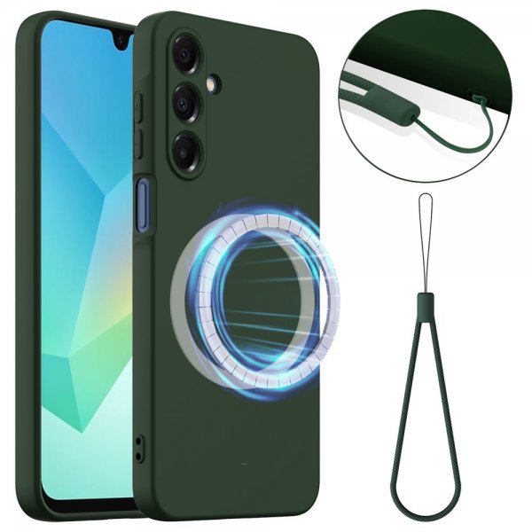 Samsung Galaxy A16 Skal med Strap Silikon MagSafe Mörkgrön