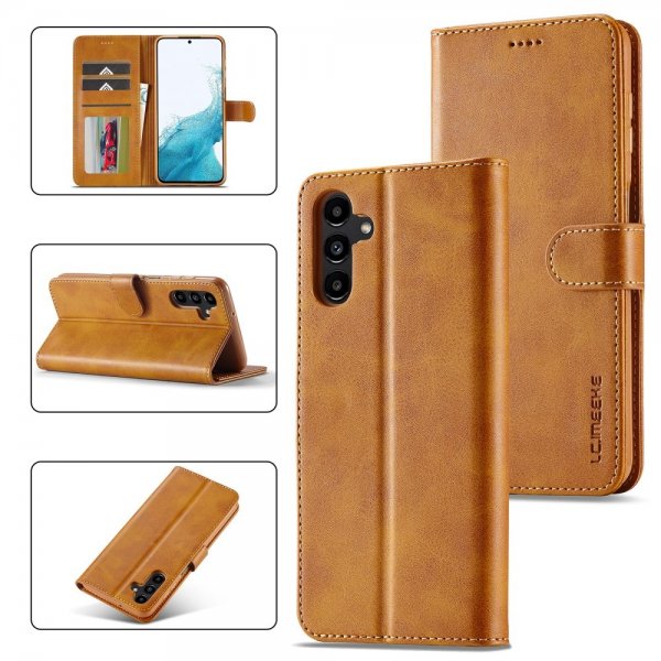 Lc.Imeeke Samsung Galaxy A35 Fodral med Kortfack Stativfunktion Ljusbrun